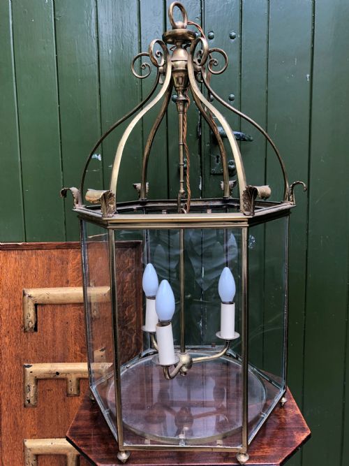 fig 1. Early C20th brass-framed hexagonal glazed hall lantern of early C19th design.