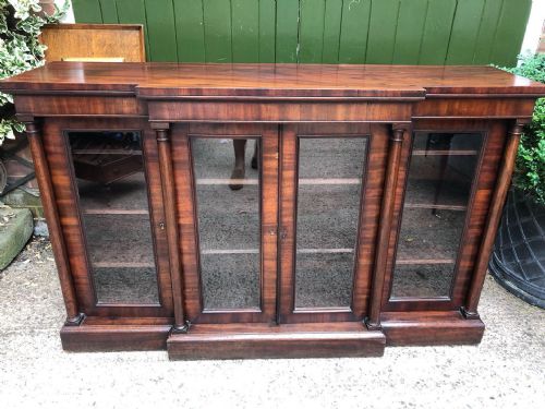 fig 1. Early C19th Regency period mahogany 4-door ‘dwarf’ bookcase cabinet of breakfront outline.