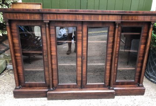 Early C19th Regency Period Mahogany 4-Door ‘Dwarf’ Bookcase Cabinet of Breakfront Outline.