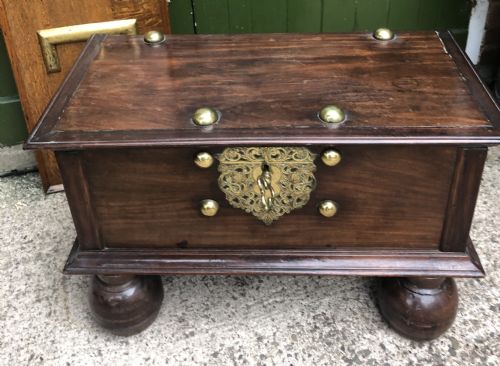 Mid C18th Dutch East Indies Colonial Brass-mounted Padauk Coffer or Strong-box .