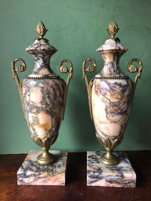 fig 1. Pair of late C19th/ early C20th French ormolu-mounted marble vases.