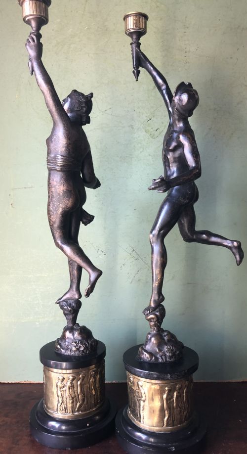 fig 1. Pair of late C19th bronze classical figural candlesticks after Giambologna.