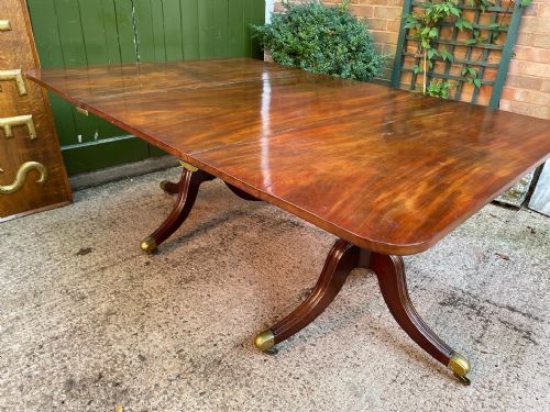 Early C19th Regency Period Mahogany Twin-pillar Dining Table .