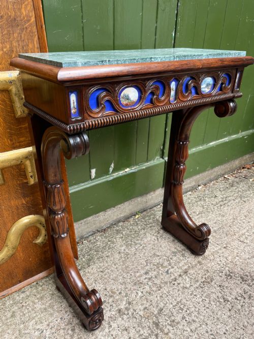 fig 1. Unusual early C19th George IV period marble-topped rosewood console table of small proportions.