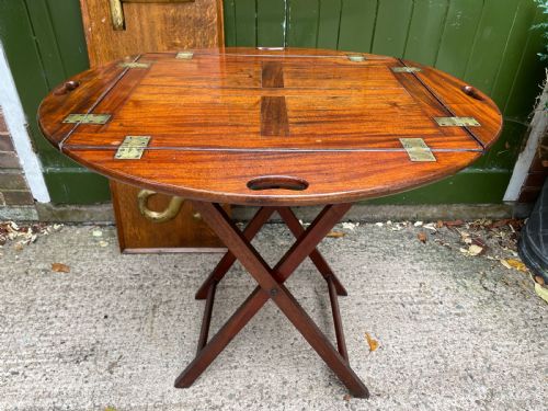 Late C18th George III Period Hinged and Folding-sided Oval Mahogany Butler’s Tray and Stand .