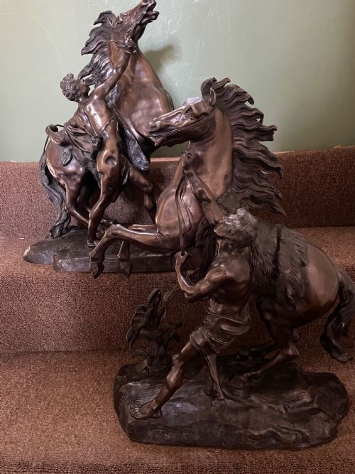 Larger Scale Pair of C19th Bronze ‘Marly Horses’ .