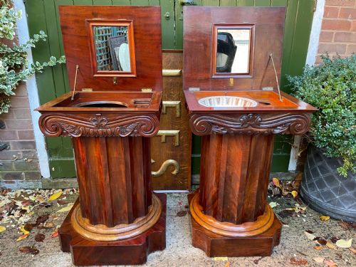 RARE MATCHED PAIR OF EARLY C19TH WILLIAM IV MAHOGANY WASHSTANDS OR BEDSIDE TABLES OF CLASSICAL ARCHITECTURAL FORM - ADDITIONAL PHOTO 13