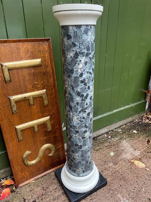 Late C19th/ Early C20th Scagliola Column in Imitation of Verde Antico Marble.