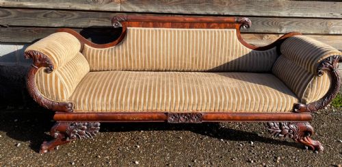 fig 1. Impressive mid C19th carved mahogany framed Empire style scroll-ended settee.