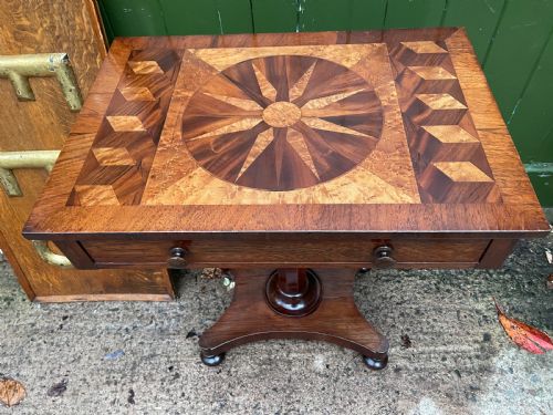 C19TH ROSEWOOD RECTANGULAR LAMP OR OCCASIONAL TABLE WITH INLAID SPECIMEN WOOD TOP - ADDITIONAL PHOTO 2