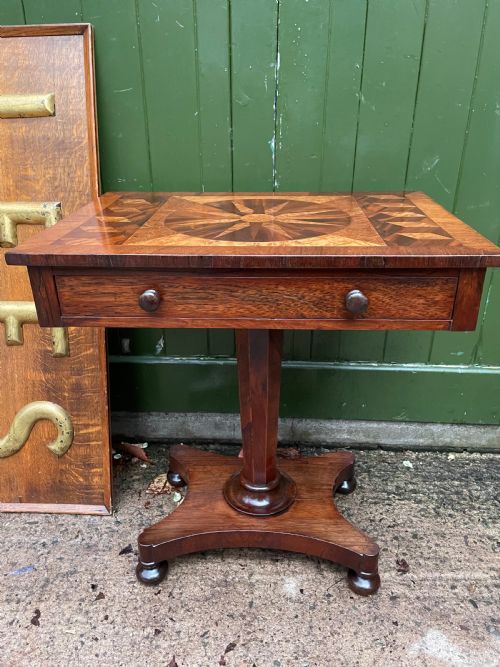 C19TH ROSEWOOD RECTANGULAR LAMP OR OCCASIONAL TABLE WITH INLAID SPECIMEN WOOD TOP - ADDITIONAL PHOTO 3