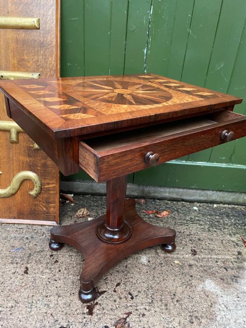 C19TH ROSEWOOD RECTANGULAR LAMP OR OCCASIONAL TABLE WITH INLAID SPECIMEN WOOD TOP - ADDITIONAL PHOTO 9