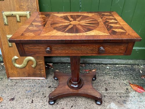 C19TH ROSEWOOD RECTANGULAR LAMP OR OCCASIONAL TABLE WITH INLAID SPECIMEN WOOD TOP - ADDITIONAL PHOTO 10