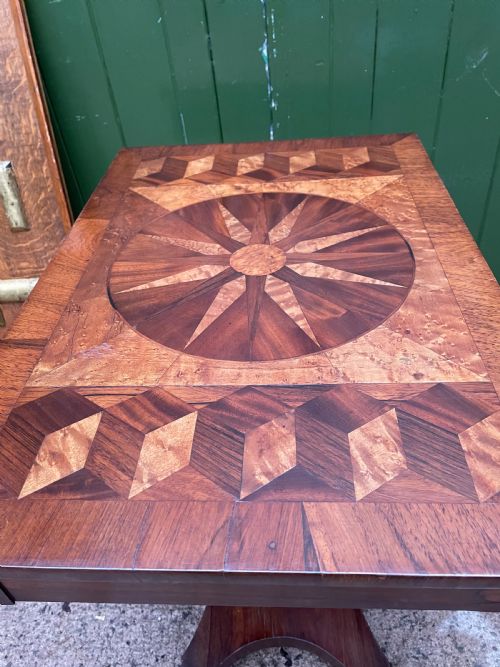 C19TH ROSEWOOD RECTANGULAR LAMP OR OCCASIONAL TABLE WITH INLAID SPECIMEN WOOD TOP - ADDITIONAL PHOTO 15