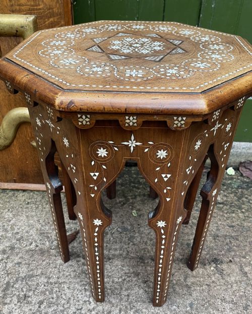 Late C19th or Early C20th Syrian Inlaid Walnut or Fruitwood Octagonal Occasional Table .