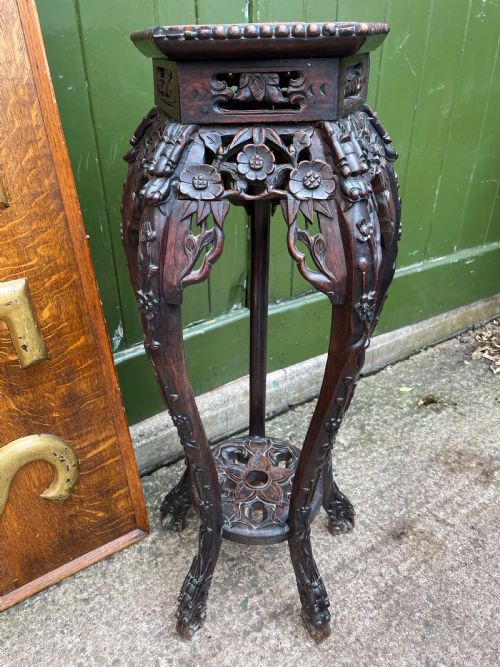 LATE C19TH CHINESE QING DYNASTY CARVED HARDWOOD JARDINIERE OR VASE STAND - ADDITIONAL PHOTO 1
