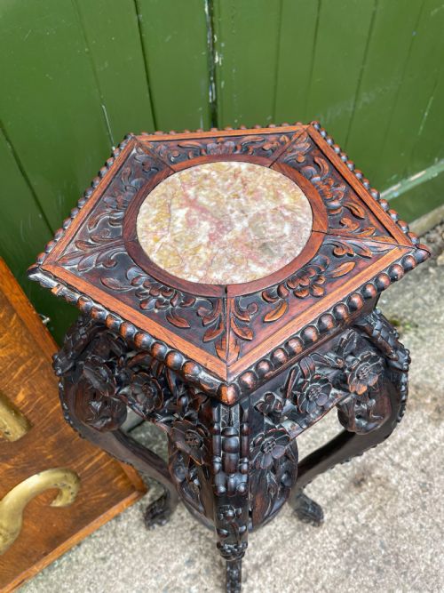 LATE C19TH CHINESE QING DYNASTY CARVED HARDWOOD JARDINIERE OR VASE STAND - ADDITIONAL PHOTO 3