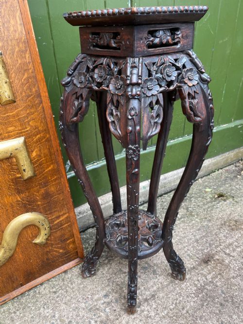 LATE C19TH CHINESE QING DYNASTY CARVED HARDWOOD JARDINIERE OR VASE STAND - ADDITIONAL PHOTO 4