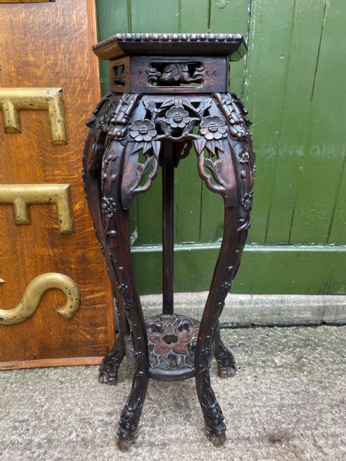 LATE C19TH CHINESE QING DYNASTY CARVED HARDWOOD JARDINIERE OR VASE STAND - ADDITIONAL PHOTO 5