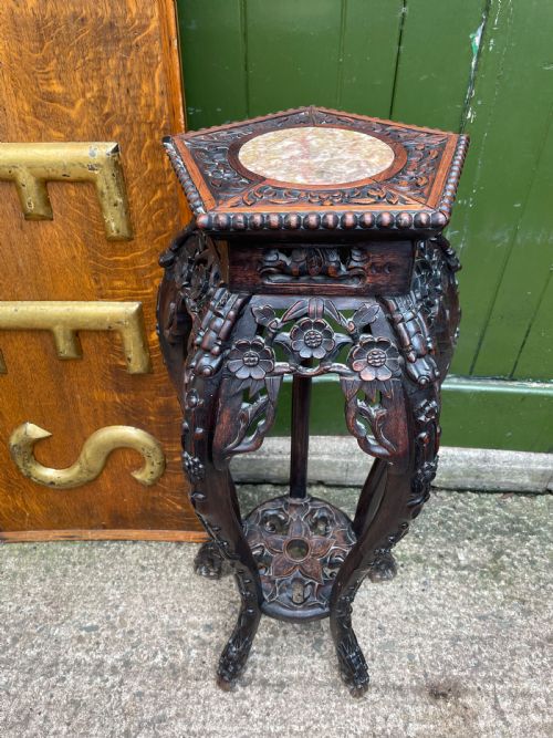 LATE C19TH CHINESE QING DYNASTY CARVED HARDWOOD JARDINIERE OR VASE STAND - ADDITIONAL PHOTO 6