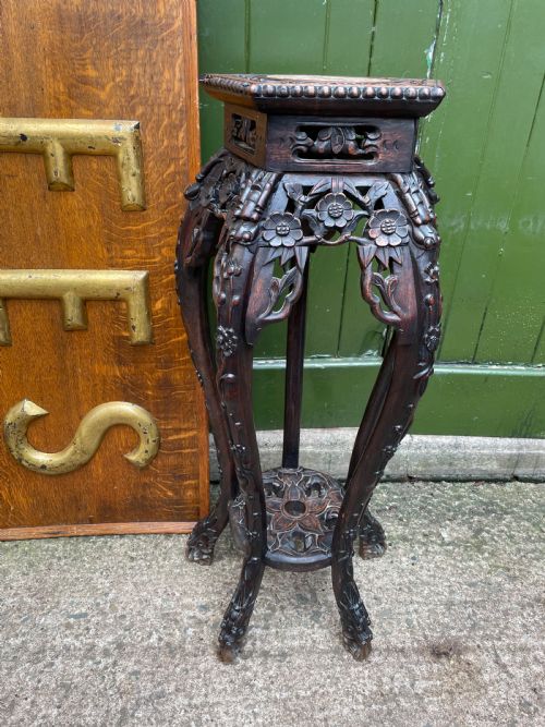 LATE C19TH CHINESE QING DYNASTY CARVED HARDWOOD JARDINIERE OR VASE STAND - ADDITIONAL PHOTO 7