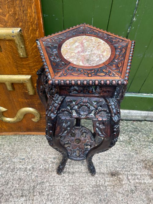 LATE C19TH CHINESE QING DYNASTY CARVED HARDWOOD JARDINIERE OR VASE STAND - ADDITIONAL PHOTO 8