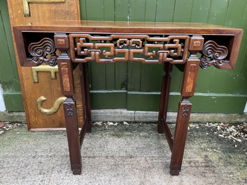 Late C19th/ Early C20th Chinese Qing Dynasty Carved Hardwood Rectangular Side or Altar Table .