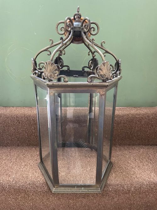 Late C19th Regency Style Brass Hexagonal Hall Lantern.