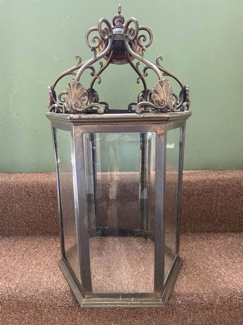 fig 1. Late C19th Regency style brass hexagonal hall lantern.