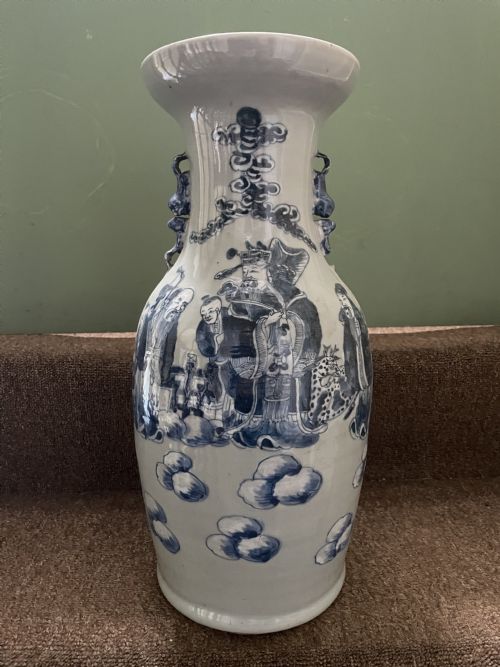 Late C19th Chinese Celadon Glazed Porcelain Vase with Blue and White Decoration.