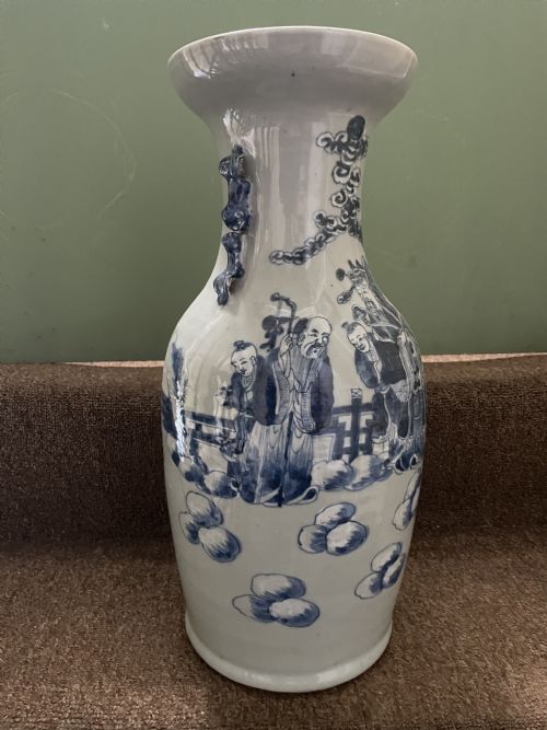 fig 1. Late C19th Chinese celadon glazed porcelain vase with blue and white decoration.