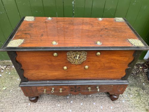 C19TH DUTCH COLONIAL TEAK AND EBONY BRASSMOUNTED CHEST OR TRUNK ON STAND - ADDITIONAL PHOTO 5