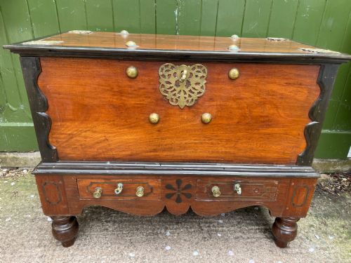 C19TH DUTCH COLONIAL TEAK AND EBONY BRASSMOUNTED CHEST OR TRUNK ON STAND - ADDITIONAL PHOTO 8