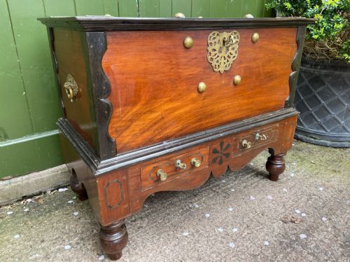 C19TH DUTCH COLONIAL TEAK AND EBONY BRASSMOUNTED CHEST OR TRUNK ON STAND - ADDITIONAL PHOTO 15