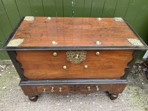 C19TH DUTCH COLONIAL TEAK AND EBONY BRASSMOUNTED CHEST OR TRUNK ON STAND - ADDITIONAL PHOTO 17