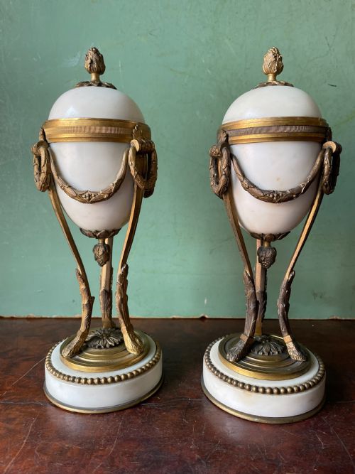 Pair of Late C19th French Ormolu-mounted Marble Reversible Cassolettes in the C18th Louis Xvi Style.