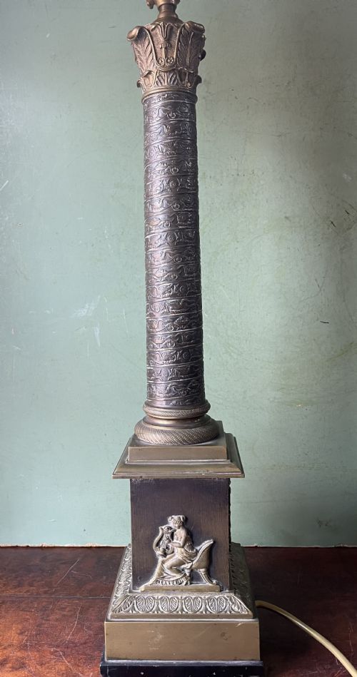 EARLY C19TH PATINATED BRASS CLASSICAL COLUMN TABLE LAMP - ADDITIONAL PHOTO 1
