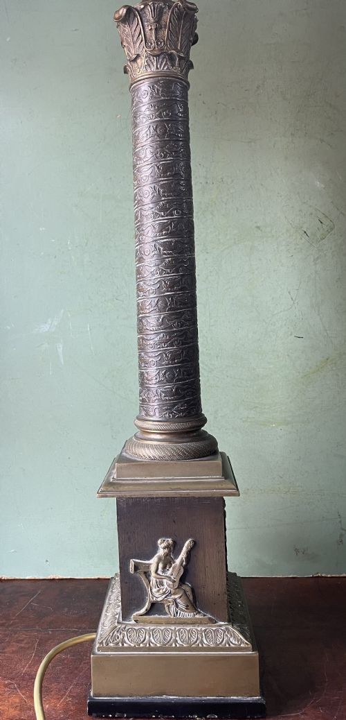 EARLY C19TH PATINATED BRASS CLASSICAL COLUMN TABLE LAMP - ADDITIONAL PHOTO 2