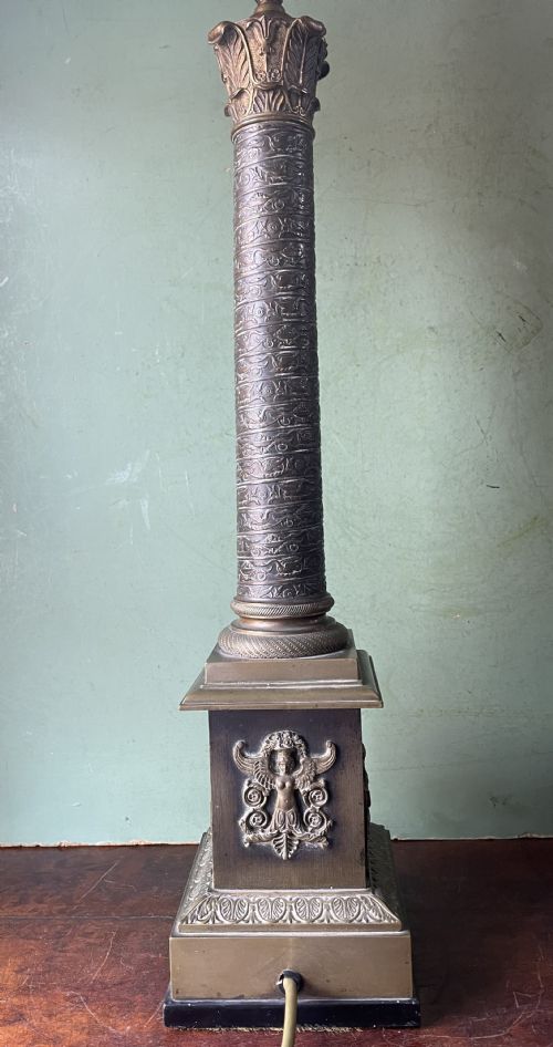 EARLY C19TH PATINATED BRASS CLASSICAL COLUMN TABLE LAMP - ADDITIONAL PHOTO 3