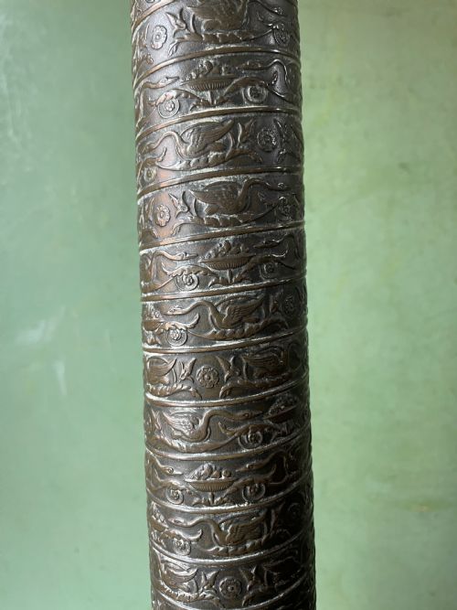 EARLY C19TH PATINATED BRASS CLASSICAL COLUMN TABLE LAMP - ADDITIONAL PHOTO 6