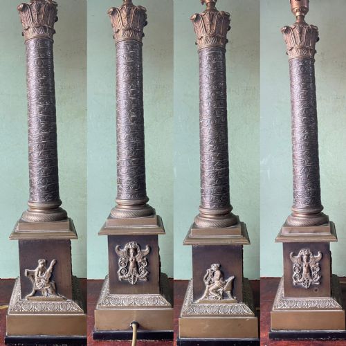 EARLY C19TH PATINATED BRASS CLASSICAL COLUMN TABLE LAMP - ADDITIONAL PHOTO 12