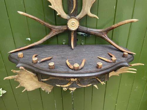 EXTRAORDINARY LATE C19TH SWISS OR SOUTH GERMAN BLACK FOREST DEER ANTLER HORN AND LINDEN WOOD WALLHANGING HAT AND COAT STAND - ADDITIONAL PHOTO 9