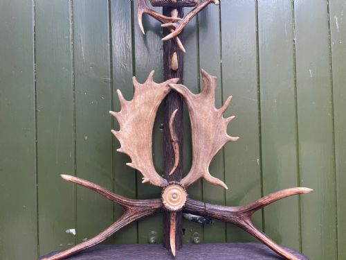 EXTRAORDINARY LATE C19TH SWISS OR SOUTH GERMAN BLACK FOREST DEER ANTLER HORN AND LINDEN WOOD WALLHANGING HAT AND COAT STAND - ADDITIONAL PHOTO 13