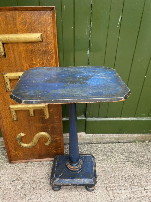 Rare C19th Occasional or Lamp Table Retaining the Original Blue Painted Decoration.