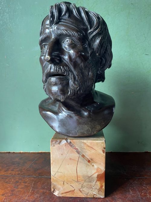 fig 1. Late C19th Italian ‘Grand Tour’ souvenir , after the antique, cast bronze bust study of “The Pseudo Seneca” .