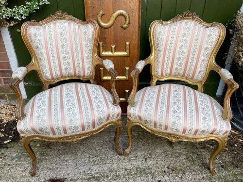 Elegant Pair of Late C19th French Carved Gilt-wood Salon Armchairs in the C18th Louis Xvi Period Rococo Style.