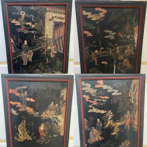 SET OF FOUR DECORATIVE C19TH CHINESE FRAMED LACQUER PANELS IN THE STYLE OF C18TH CHINESE EXPORT BANTAM OR COROMANDEL WORK - ADDITIONAL PHOTO 12