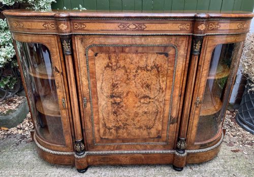 Fine Quality Mid C19th Ormolu-mounted Burr Walnut Bow-ended Credenza.