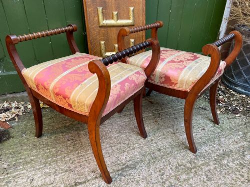 RARE SET OF 4 EARLY C19TH MAHOGANY FRAMED DRESSING STOOLS OR WINDOW SEATS - ADDITIONAL PHOTO 5