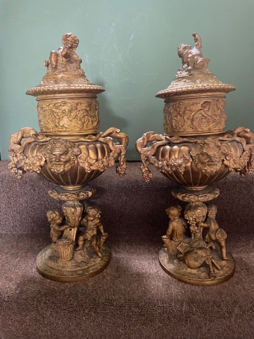 Pair of Large Late C19th French Napoleon III Period Gilt Metal Wine-coolers of Circular Form, After ‘Clodion’ .